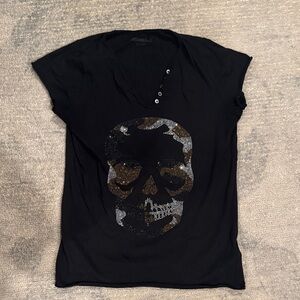 Zadig & Voltaire Black Sequin Skull Tee
